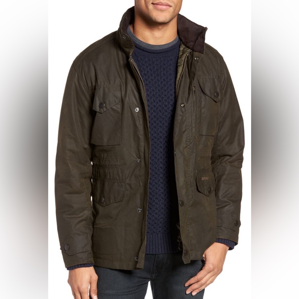 Barbour Men’s Regular Fit Sapper Waxed Cotton Jacket Olive Green XL Fall Winter